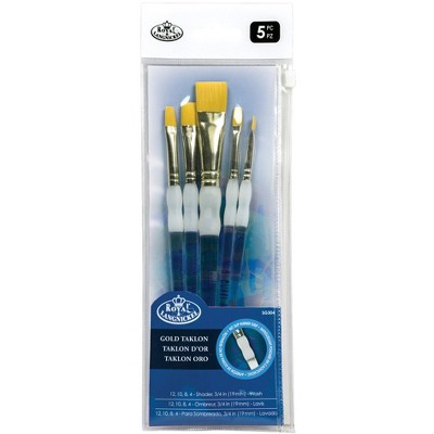Royal & Langnickel Soft Grip Bottom Flat Golden Taklon Fiber Paint Brush Set, Assorted Size, Set of 5