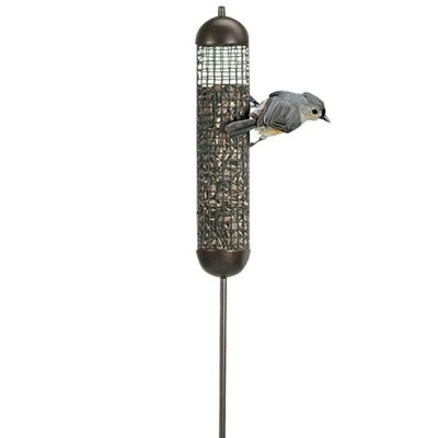 36-Inch Tall Dark Brown Metal Cattail Stake Bird Feeder
