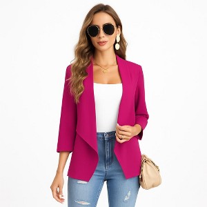 Clearlove Women's Casual Open Front Blazers Shawl Lapel Ruched Long Sleeve Office Lightweight Blazer Jackets with Pockets - 1 of 4