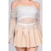 Slickblue Women's Sheer Off-Shoulder Crop Top, Shirred Fishnet Design, Festival Style, Black/Grey & Silver/Tan, Size S-L - 4 of 4