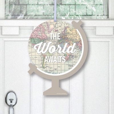 Big Dot of Happiness World Awaits - Hanging Porch Travel Themed Party Outdoor Decorations - Front Door Decor - 1 Piece Sign