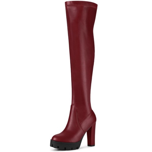 Allegra K Women's Platform Buckle Lace Up Block Heel Ankle Boot Burgundy 7  : Target