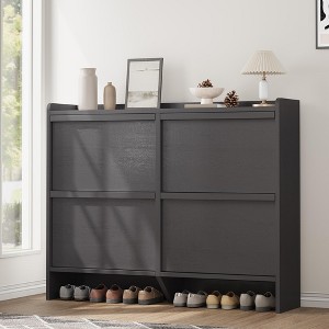 Wooden Shoe Cabinet with 4 Filp Drawers, 2-Tier Slim Shoe Rack with Adjustable and Removable Shelf - 1 of 4