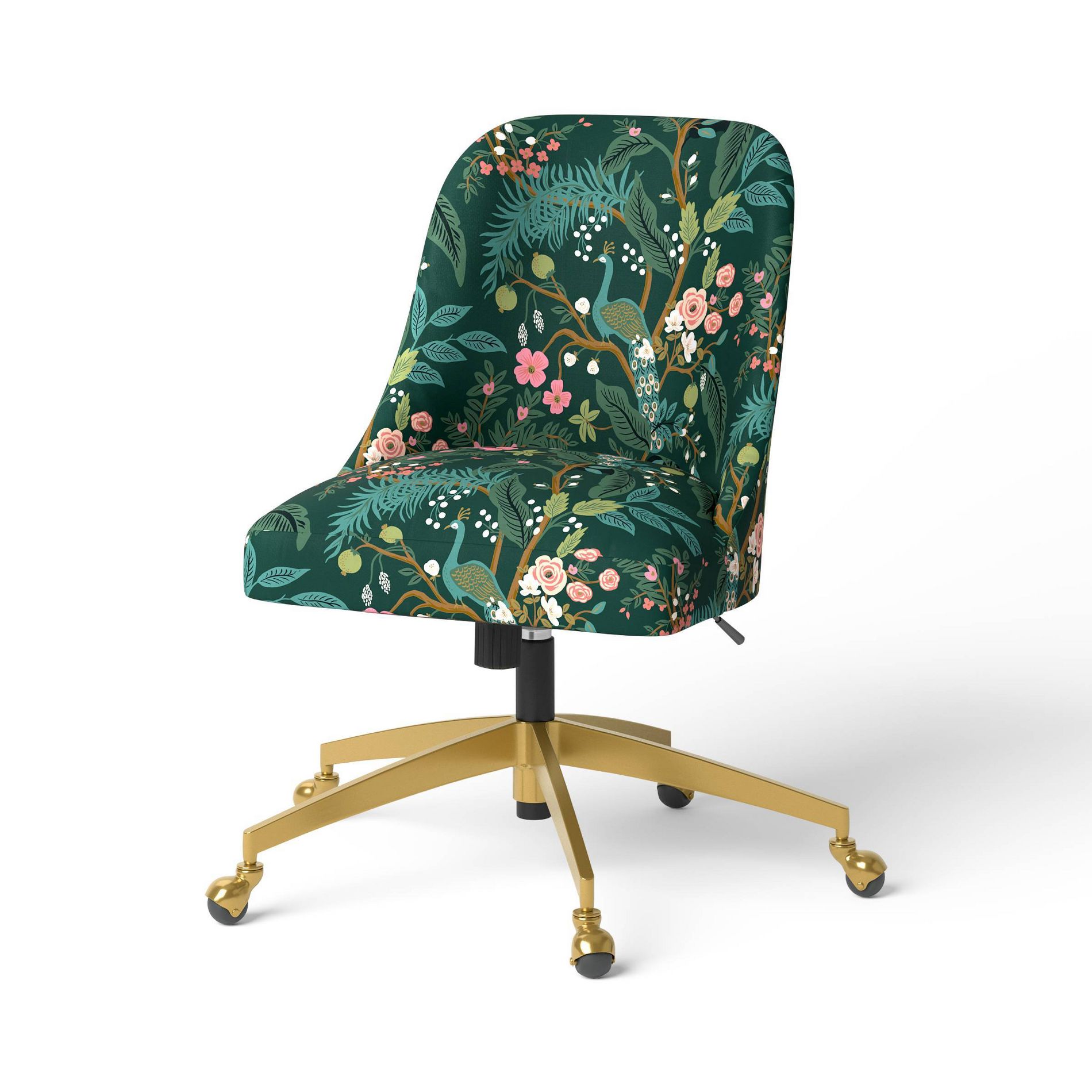Rifle Paper Co. x Target Peacock Desk Chair Assorted Greens: Brass-Tone Metal, Armless Design, Adjustable Height
