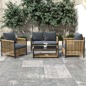 Coolbibila-PE Wicker Sofa Set Brown, 2 Pieces Single Sofa With Gray Cushion, Patio Furniture Set 2 Piece, Accent Chairs For Outdoor - 1 of 4
