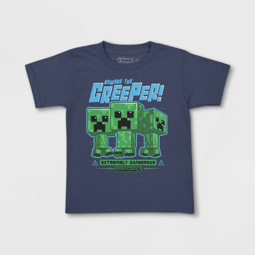 Size XS Boys' Minecraft Creeper Short Sleeve Graphic T-Shirt with Funko POP! - Blue 