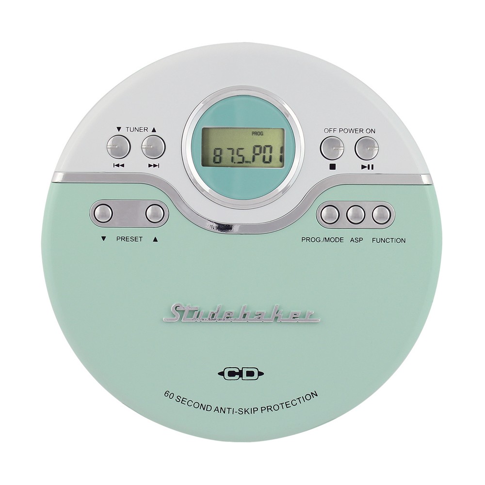 Photos - Media Player Studebaker Personal CD Player with FM Radio, 60 Second ASP and Earbuds  - Mint Green(SB3703)