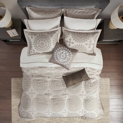 12pc Queen Madeline Jacquard Comforter Set - Tan