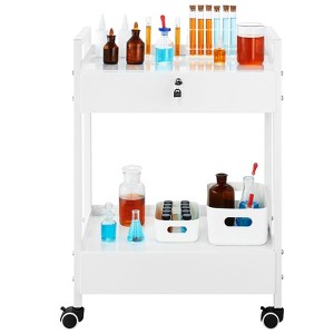 VEVOR Lab Cart, 2 Tiers Stainless Steel Utility Cart, Medical Cart with 2 Drawers, Rolling Lab Cart White Paint, Serving Cart with Swivel Casters - 1 of 4