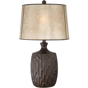 Franklin Iron Works Kelly 25 1/2" High Farmhouse Rustic Table Lamp USB Cord Dimmer Brown Single Mica Shade Living Room Charging (Colors May Vary)
