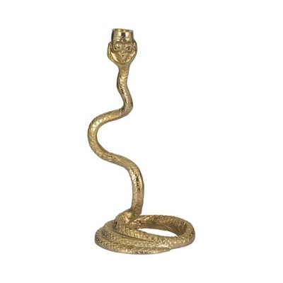 Boho Snake Taper Candle Holder - Decorative Aluminum Metal Candlestick for Home, Office, Living Room & Bedroom - Metallic Vintage Design - 13" Gold