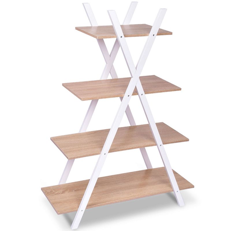 Costway 4-Tier Bookshelf Storage Display Shelves Bookcase Ladder X-Shape, 5 of 8