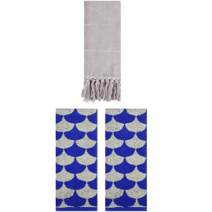 REGALWOVEN 3 Packs Cotton Geometric and Solid Absorbent Soft Hand Towel for Bathroom Kitchen - 1 of 4