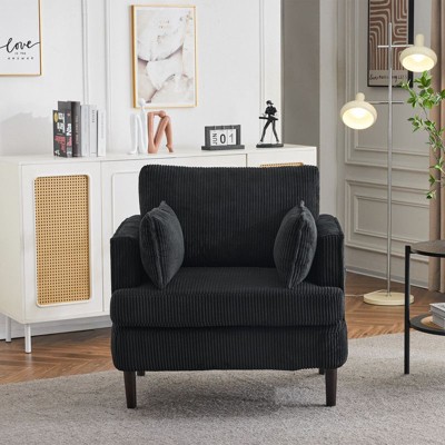 Karl Home Black Modern Corduroy Barrel Accent Chair For Living Room Bedroom