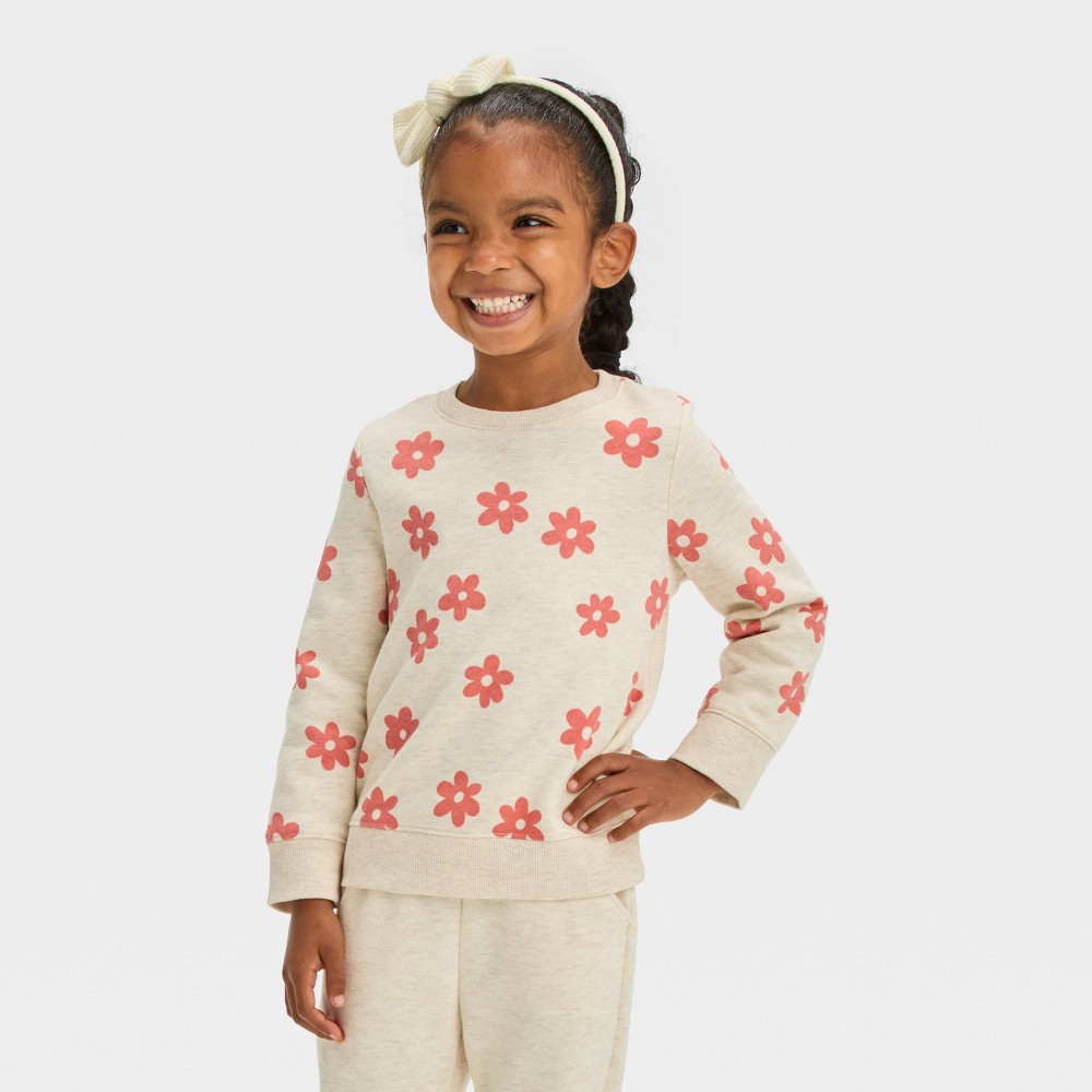 Toddler Girls' Fleece Pullover Sweatshirt - Cat & Jack™ Oatmeal 5T
