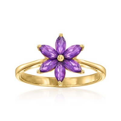 Ross-Simons 0.70 ct. t.w. Amethyst Flower Ring in 18kt Gold Over Sterling
