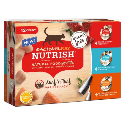 Rachael Ray Nutrish Grain Free Beef, Chicken, Fish and Salmon Wet Cat Food Surf'n Turf - 2.8oz/12ct Variety Pack