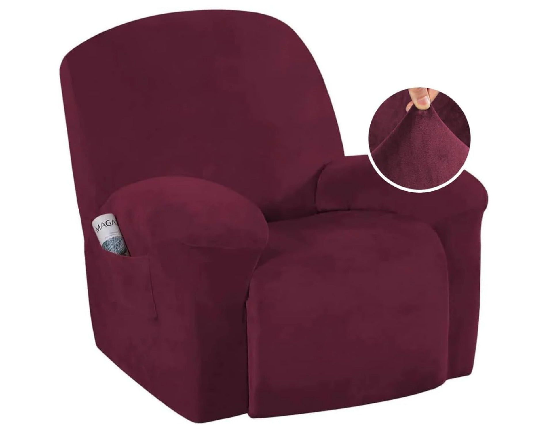 Velvet Plush Slip Covers for Recliners with Arms 1-Piece Stretch Recliner BURGUNDY 12"D x 15"W x 2"H