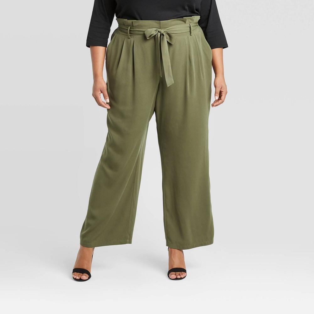 Women's Plus Size High-Rise Paperbag Pants - A New Day Green 2X was $27.99 now $19.59 (30.0% off)