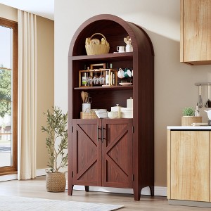 Arched Bookcase with Doors - 5-Tier Open Display Shelf, Modern Bookshelf Storage Cabinet for Home Office Living Room Library - 1 of 4