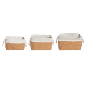 VIP Fabric 13 in. Brown Cork Linen Storage Bin Set of 3 - 1 of 2