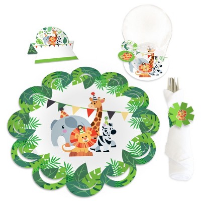 Big Dot of Happiness Jungle Party Animals Zoo Animal Birthday Party & Baby Shower Paper Charger & Table Decorations Chargerific Kit Setting for 8