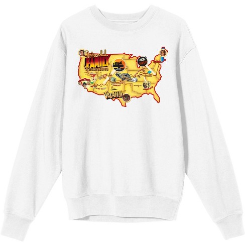 WB 100: Art Of The 100th Griswold Family Vacation USA Map Crew Neck Long Sleeve Men's White Sweatshirt - image 1 of 3