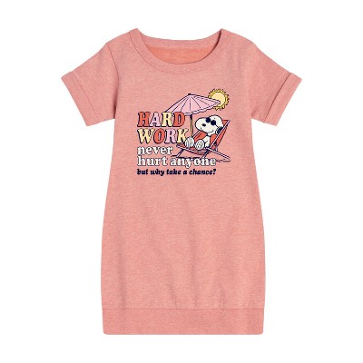 Girls' - Peanuts - Hard Work Graphic Short Sleeve Fleece Dress
