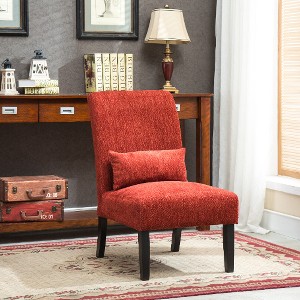 Lyngins Chenille Accent Chair with Solid Wood Legs, Armless Chair with Pillow, Padded Comfy Reading Chair, Upholstered Living Room Chair - 1 of 4