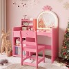 Kids Vanity Table and Chair Set with Mirror and Lights, Makeup Vanity Desk with Drawer and Open Storage Shelves, for Little Girls - 2 of 4