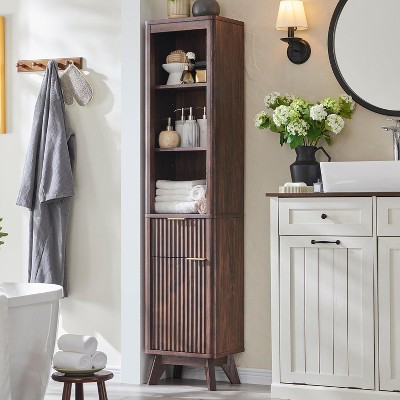 68" Tall Bathroom Storage Cabinet with Door and Drawer, Narrow Linen Tower Floor Cabinet for Bathroom with Adjustable Shelves