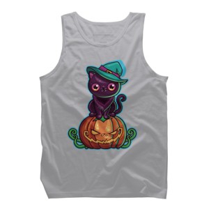 Men's Design By Humans Ferociously Cute Halloween Vampire Witch Kitty Cat By LittleBunnySunshine Tank Top - 1 of 2