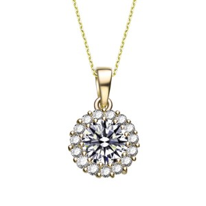 Guili Sterling Silver Rose Gold-Plated Pendant with Clear Round CZ and Small Halo in White, Green, Gold, Rose Gold, or Purple—Elegant and Refined. - 1 of 3