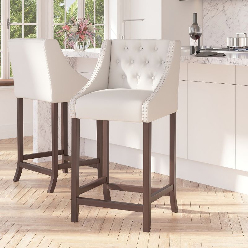Merrick Lane Upholstered Barstool 30" High Transitional Tufted Barstool with Accent Nail Trim, 3 of 17