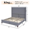 AMERLIFE Size 62" Corduroy Upholstered Bed Frame Extra Tall Wingback Headboard - 2 of 4