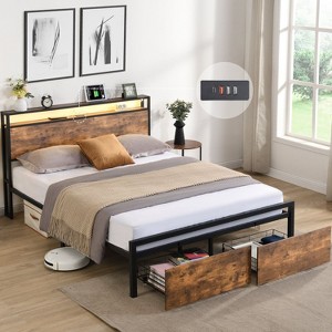 Streamdale Queen Size Storage Bed with LED Lights & Charging Station - 1 of 4