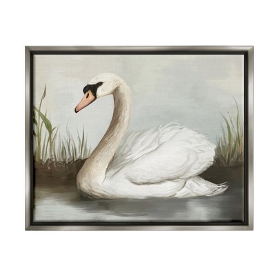 Stupell Industries Swan in Pond Painting Framed Floater Canvas Wall Art