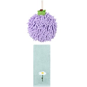 REGALWOVEN Soft Absorbent Decorative Hand Towel Set 6" x 6"/13" x 30" 2 Pcs - 1 of 4