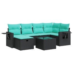 vidaXL 7 Piece Patio Sofa Set with Cushions Black Poly Rattan - 1 of 4