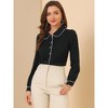 INSPIRE CHIC Women's Casual Peter Pan Collar Button Down Contrast Puff Sleeve Work Blouse - 2 of 4