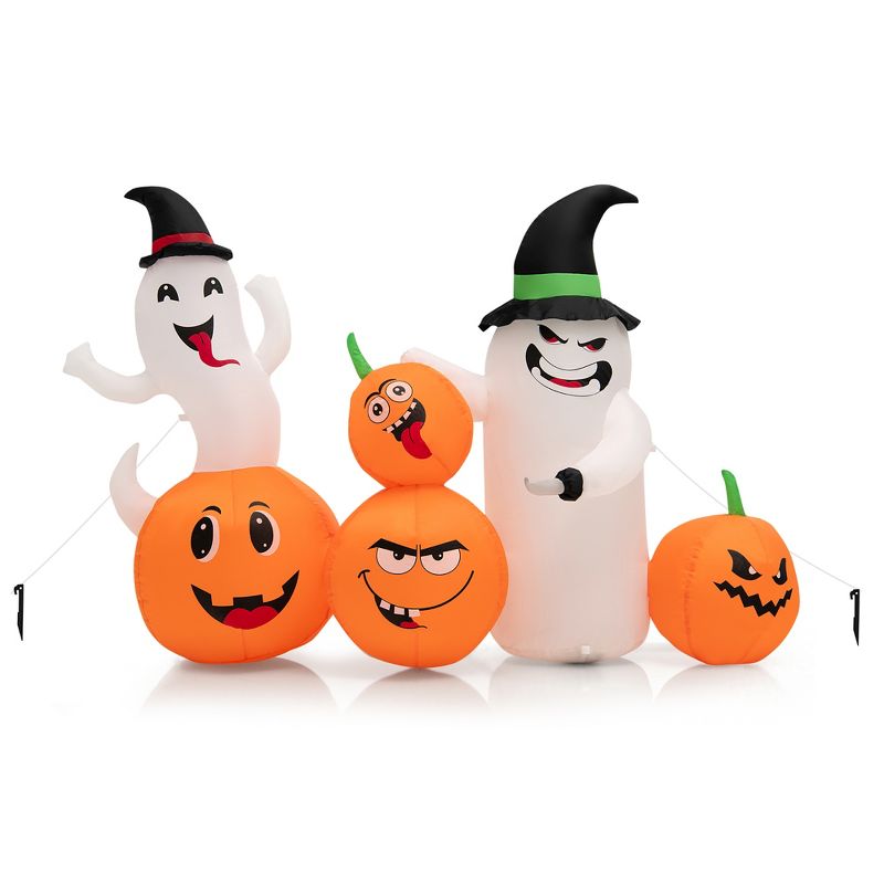 Costway 6 FT Long Halloween Inflatable Decor 4 Pumpkins & Ghosts w/ Built-in LED Lights, 2 of 13