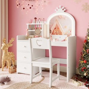Garvee 2-in-1 Kids Vanity with Detachable Top, Vanity Table and Chair Set with Mirror and Lights, 3-Drawer Makeup Desk Dressing Table for Little Girls - 1 of 4