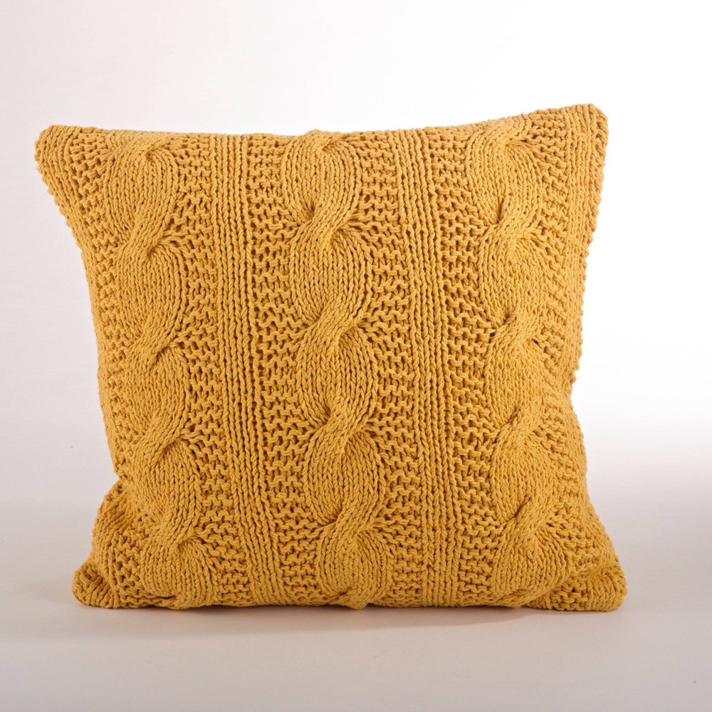 Photos - Pillow 20"x20" Oversize Cable Knit Design Square Throw  Saffron - Saro Life