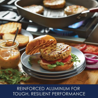 Rachael Ray Cucina Hard-Anodized Nonstick 11-Inch Deep Square Grill Pan, Gray with Cranberry Red Handle - 87632 - Thumbnail 3