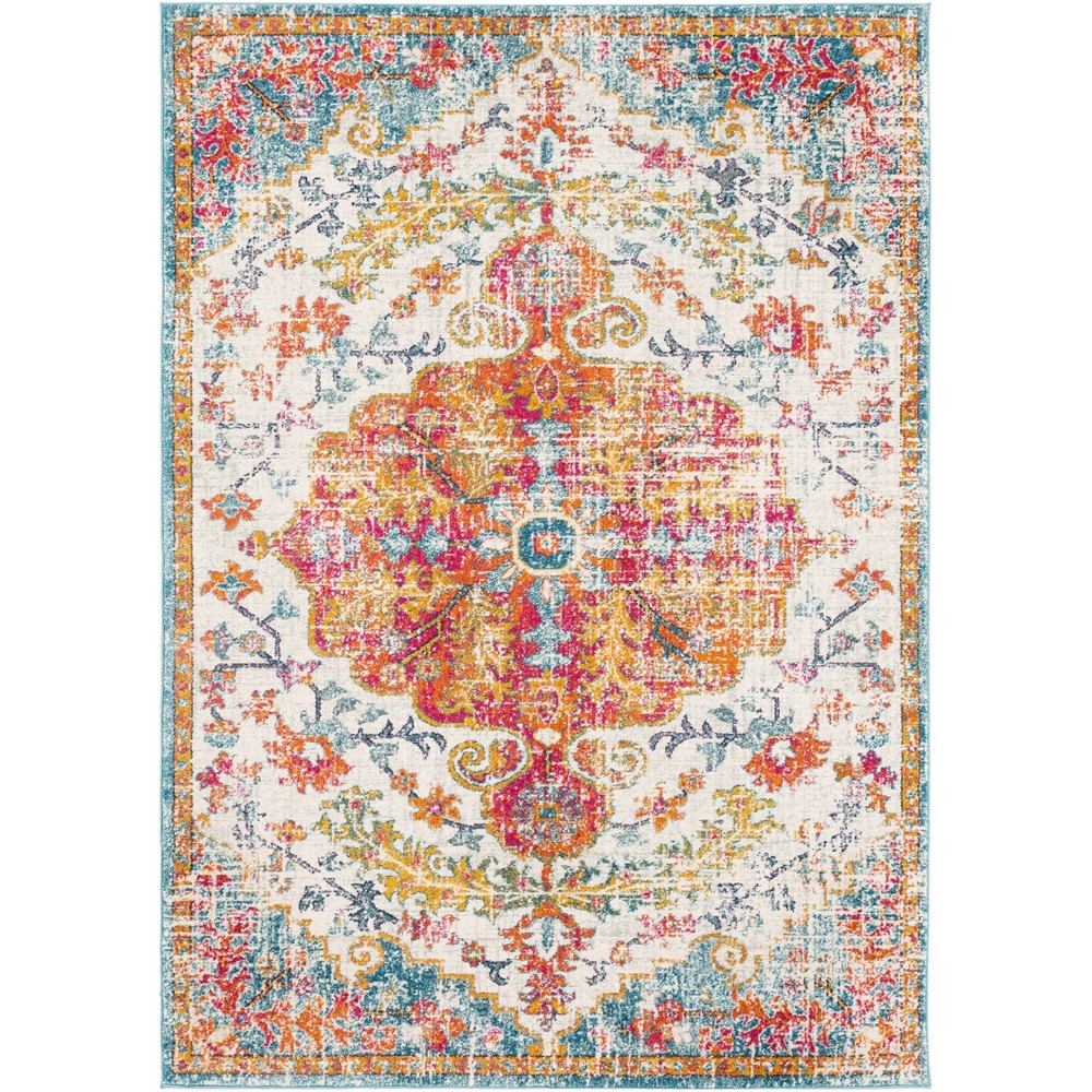 Photos - Area Rug Livabliss 5'3"x7'3" Abby Traditional Rugs Cream/Teal: Medium Pile, Stain & Fade-Resistant, Indoor Use