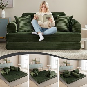TIRAMISUBEST 77 Inch Convertible Corduroy Sleeper Sofa Bed 4 in 1 King Size Floor Mattress Memory Foam No Assembly - 1 of 4