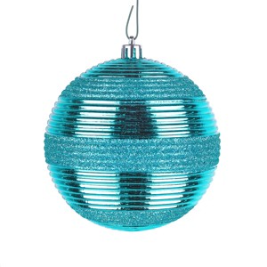 National Tree Company First Traditions Christmas Tree Ornaments, Blue with Glitter Stripes, Set of 6 - 1 of 4