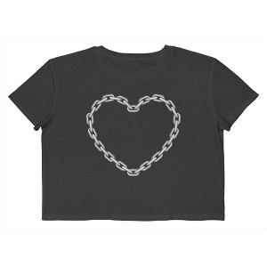 Rerun Island Women's Chains Heart Short Sleeve Graphic Cotton Cropped Loose T-shirt - Caviar L - 1 of 4