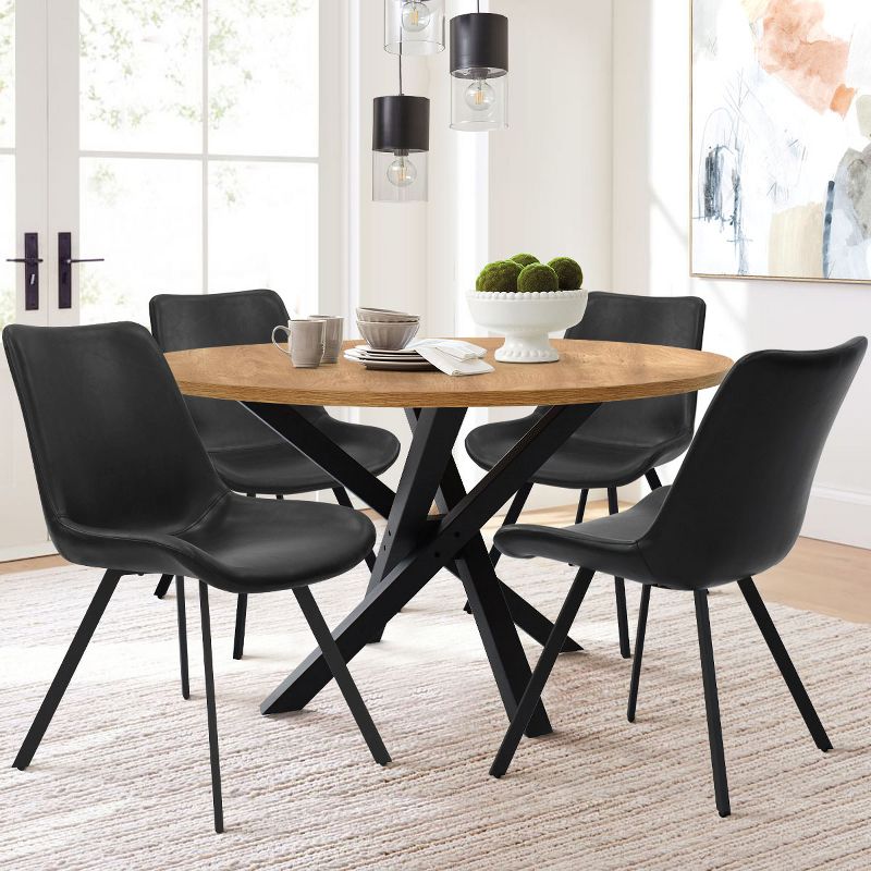 Kourtney 21" Seat Width Modern Custom-made Faux Leather Dining Chairs Set of 4 With Black Legs-The Pop Maison, 1 of 9