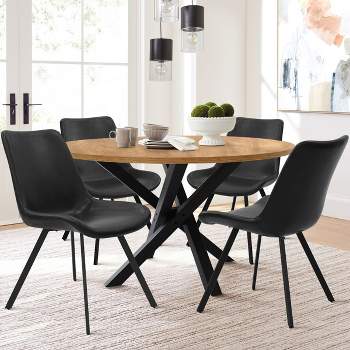 Kourtney 21" Seat Width Modern Custom-made Faux Leather Dining Chairs Set of 4 With Black Legs-The Pop Maison